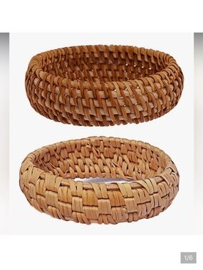 🆕 2Pcs Handwoven Wooden Braided Rattan Knit Cuff Bracelet Natural Bamboo